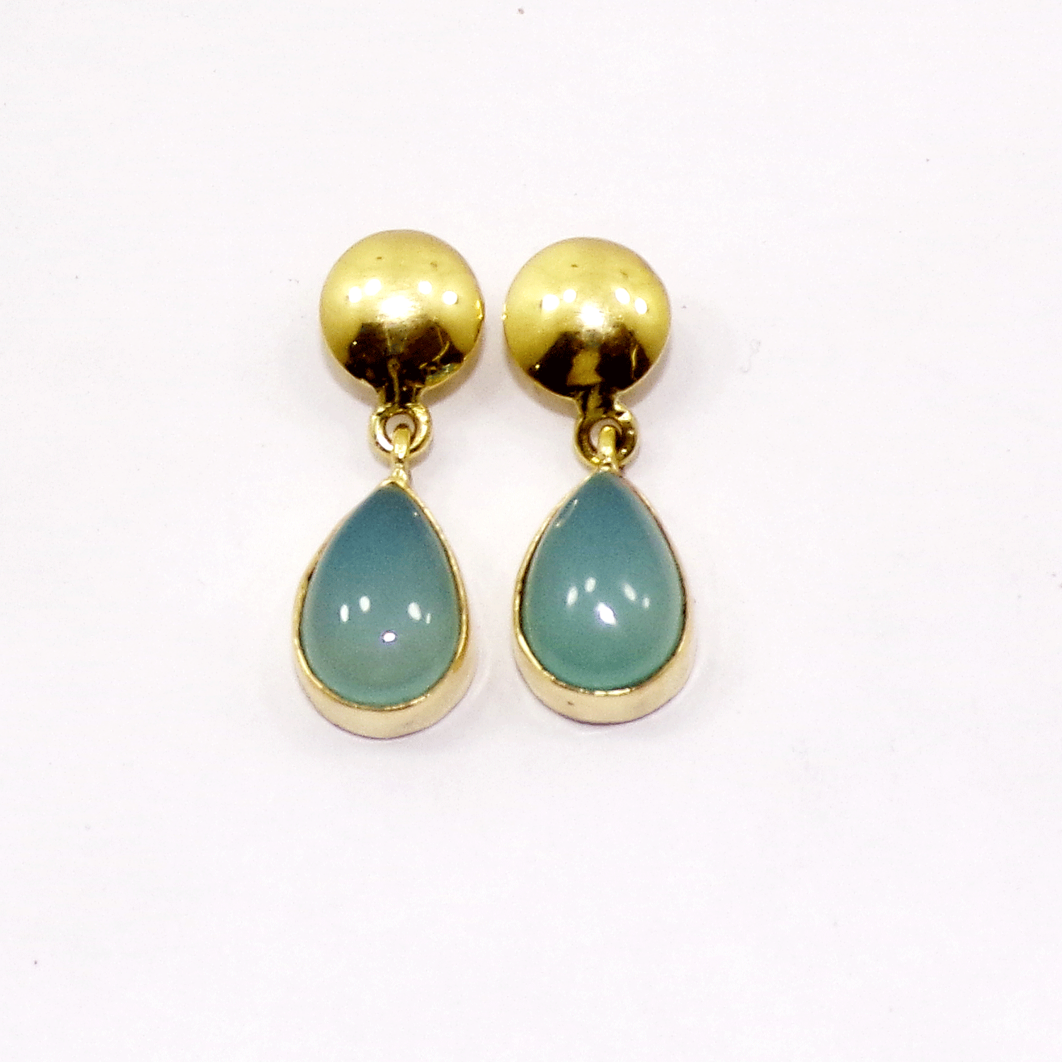 Aqua Chalcedony Cab Stud Earring C - JBS999 Cab Pear Shape 18ct Gold Plating Plain Stud Earring